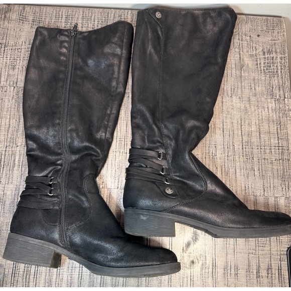 Baretraps Ornella Black Knee High Boots Women's 8.5M Zip Riding Block Heel - Picture 1 of 13